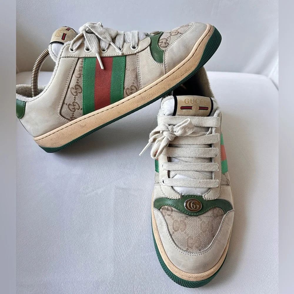 Gucci Green and Cream Vintage Sneakers size US 8.5 IT 42